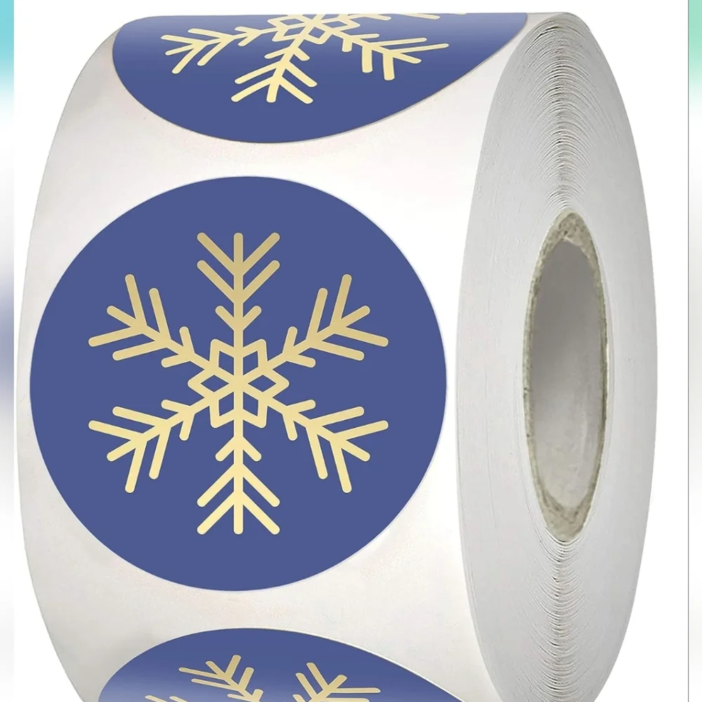 50 ct  Easykart Winter Snowflake Stickers. Blue with Gold foil Design